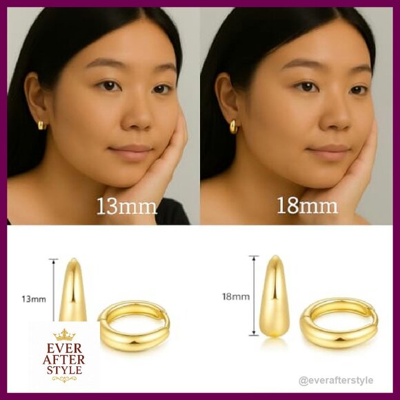 14K Gold Hoop Earrings Hypoallergenic Lightweight Classic Everyday Wear - Picture 5 of 7